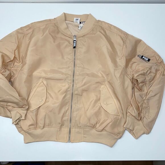 Victoria Secret Pink Jacket women’s girls overside Beige  New - Picture 3 of 9